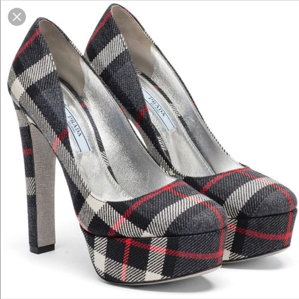 Prada Tartan platform pump